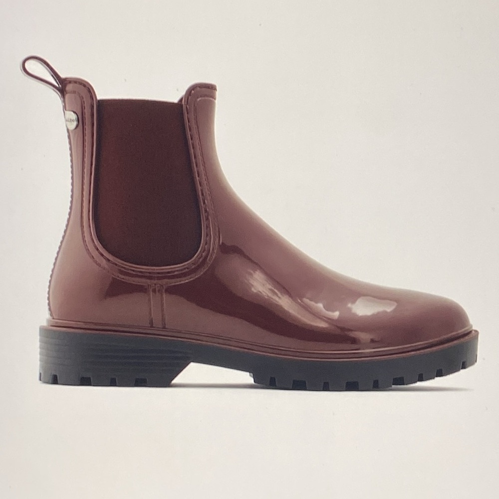 ALDO Burgundy Shiny Chelsea Rain Boots Waterproof Rubber Lug‎ Sole EU 38